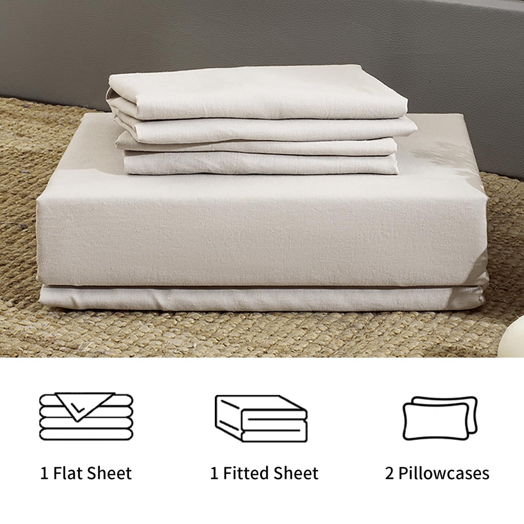 100% French Linen Sheets Bed Sheets 4Pcs, 16" Deep Pocket