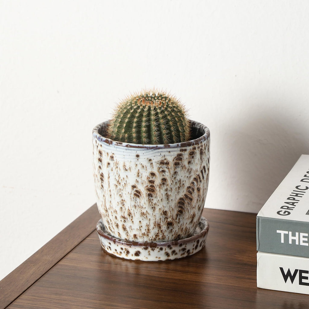 Succulent Pots, 4 Inch Small Indoor Ceramic Planter Pot with Drainage Holes and Saucers for Plants- Reactive Glaze