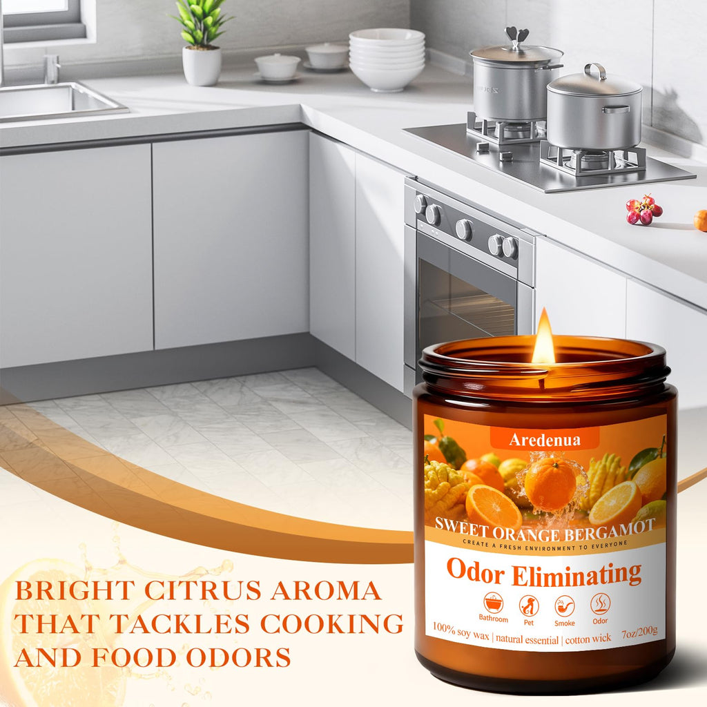 Orange Odor Eliminating Candles, 7 oz Soy Scented Candle