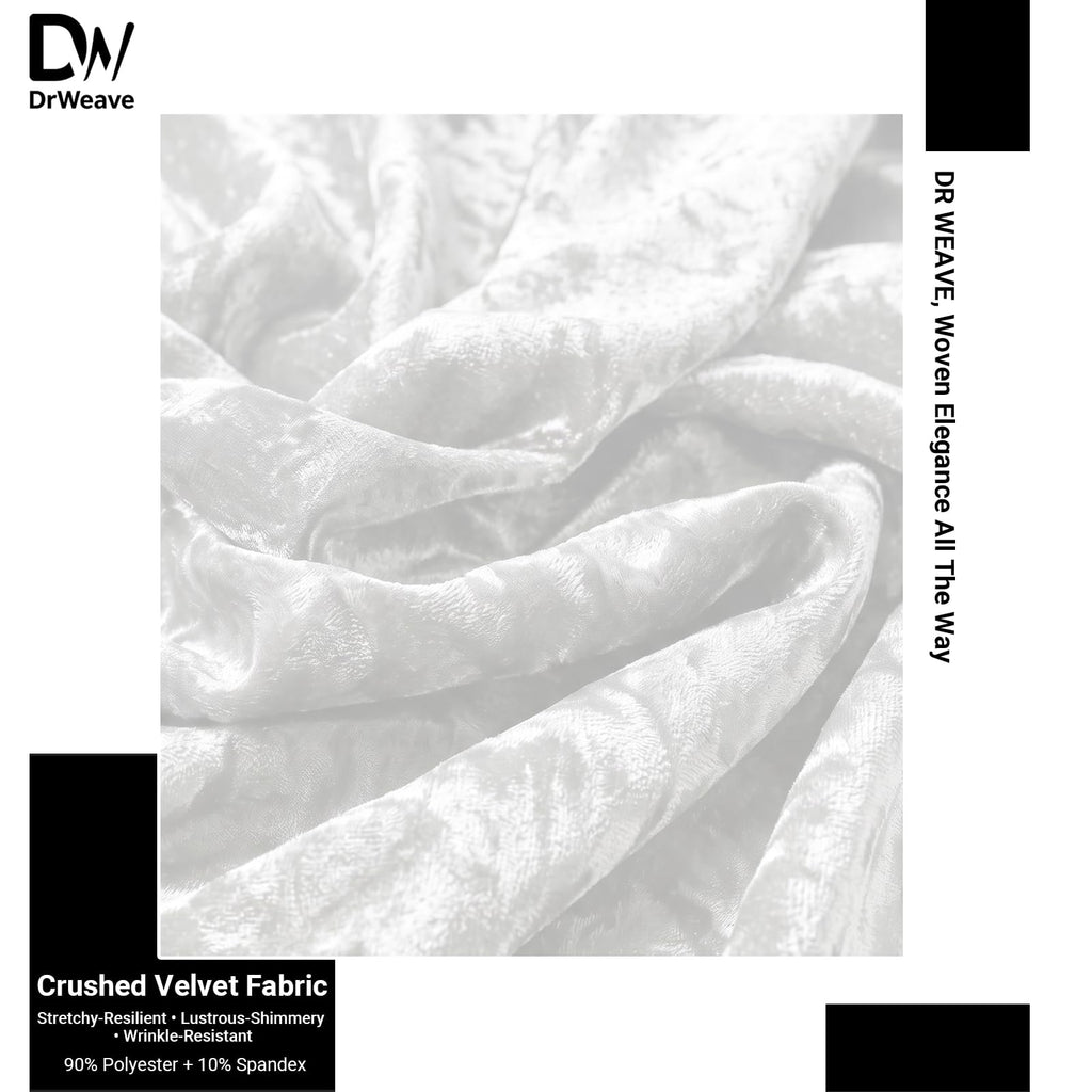 Crushed Velvet Fabric, 2 Way Stretch, 63 Inch x 5 Yards, White