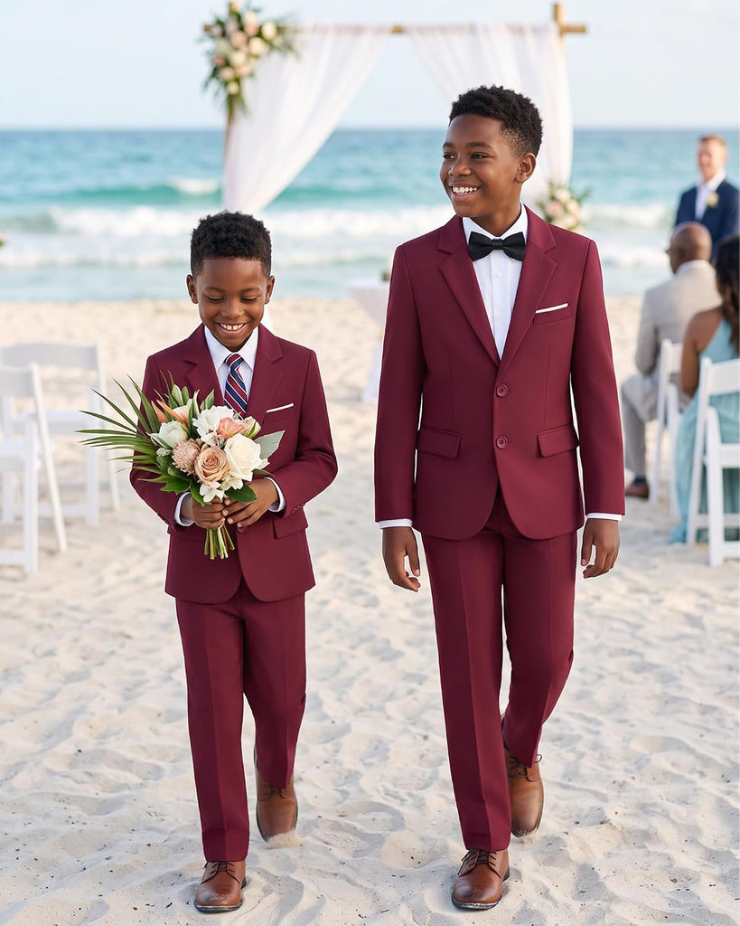 Boys' Formal Slim Fit Suit,5 Piece Suit Set,Jacket,Adjustable Waist Pants,Dress Shirt,Ties
