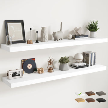 72 Inch Floating Shelves, 12"Deep Wall Shelf, 80 Lbs Capacity, White, 2pcs