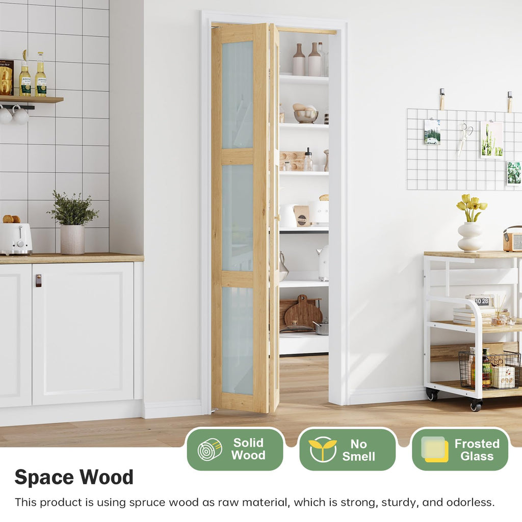 Bifold Doors for 30"×80" Opening, Sliding Interior Tempered Frosted Glass Closet Folding Barn Door Slab with