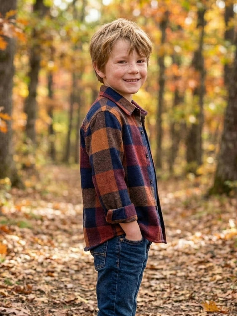 Boys Plaid Flannel Button Down Long Sleeve Shirt Jacket