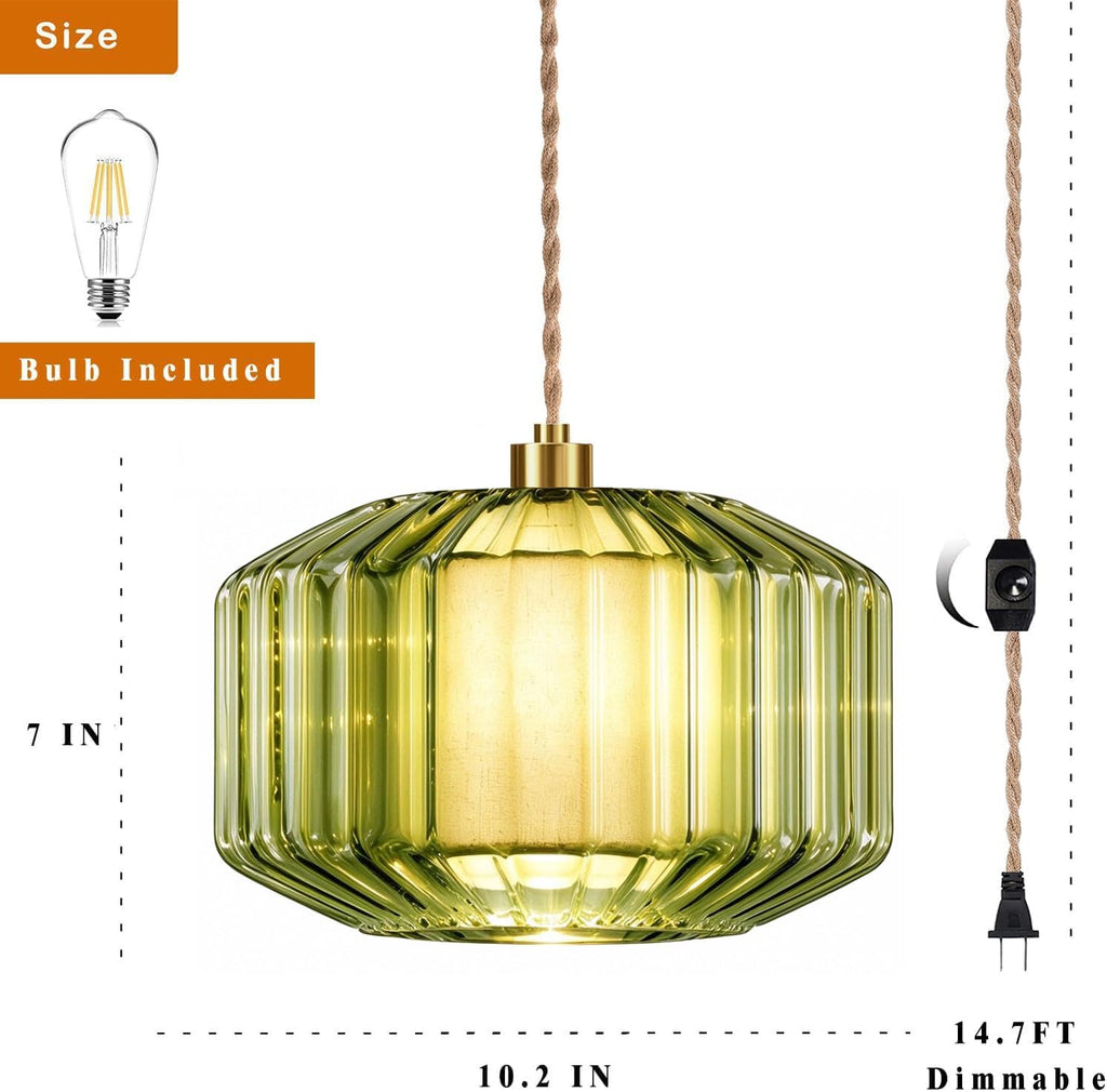 Plug in Pendant Light Glass Hanging Lights with Plug in Cord Boho Hanging Lamp Gold Mid Century Modern Vintage