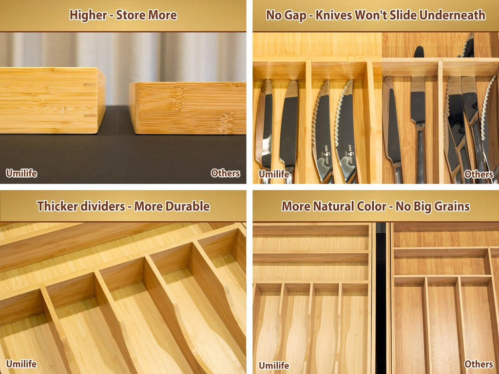 Large Expandable Kitchen Silverware Utensils Drawer Organizer, 2.5" Extra High Adjustable Drawer Divider with Curved