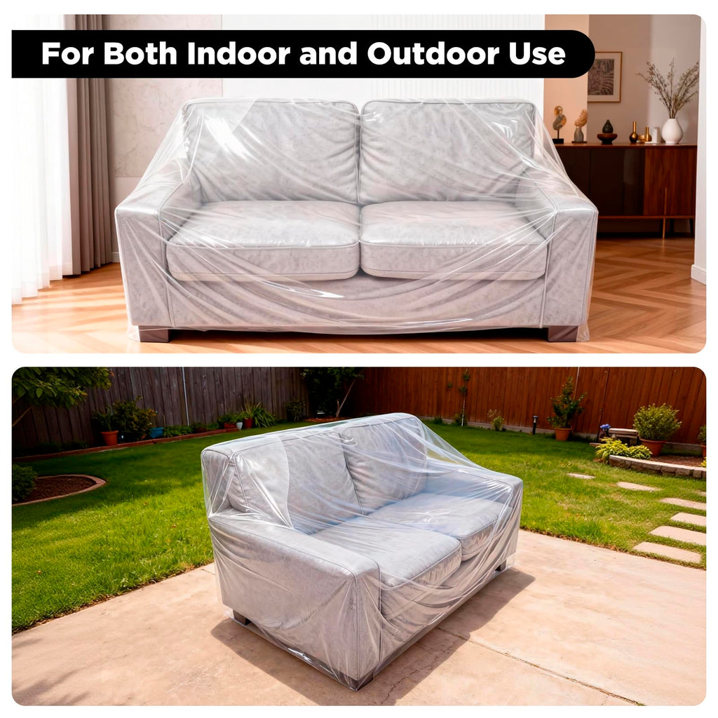 Plastic Loveseat Cover Furniture Cover with Elastic Band, Clear Sofa Cover Protector for Moving and Storage