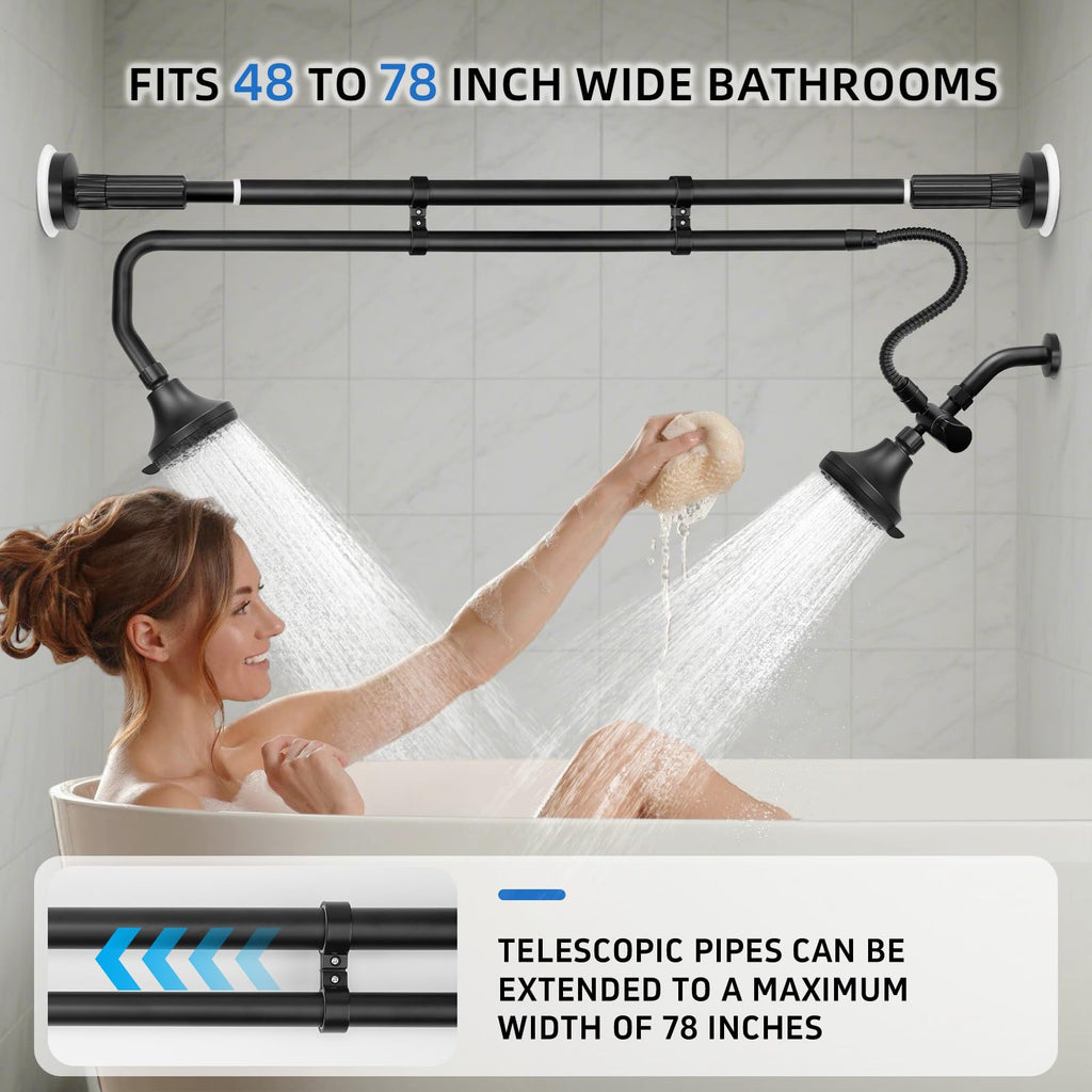 Tandem Shower Heads, Double Shower Head for Couples-Black