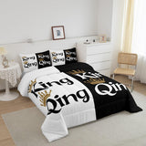 Erosebridal King and Queen Crown Comforter Set Black White Couple Bedding Set for Adult Women Men,His Her Mr Mrs Quilt