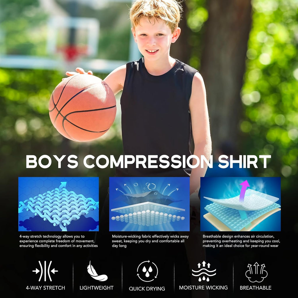 Youth Boys Sleeveless Compression Shirt Basketball Football Undershirt Quick Dry Kids Athletic Tank Tops for Workout