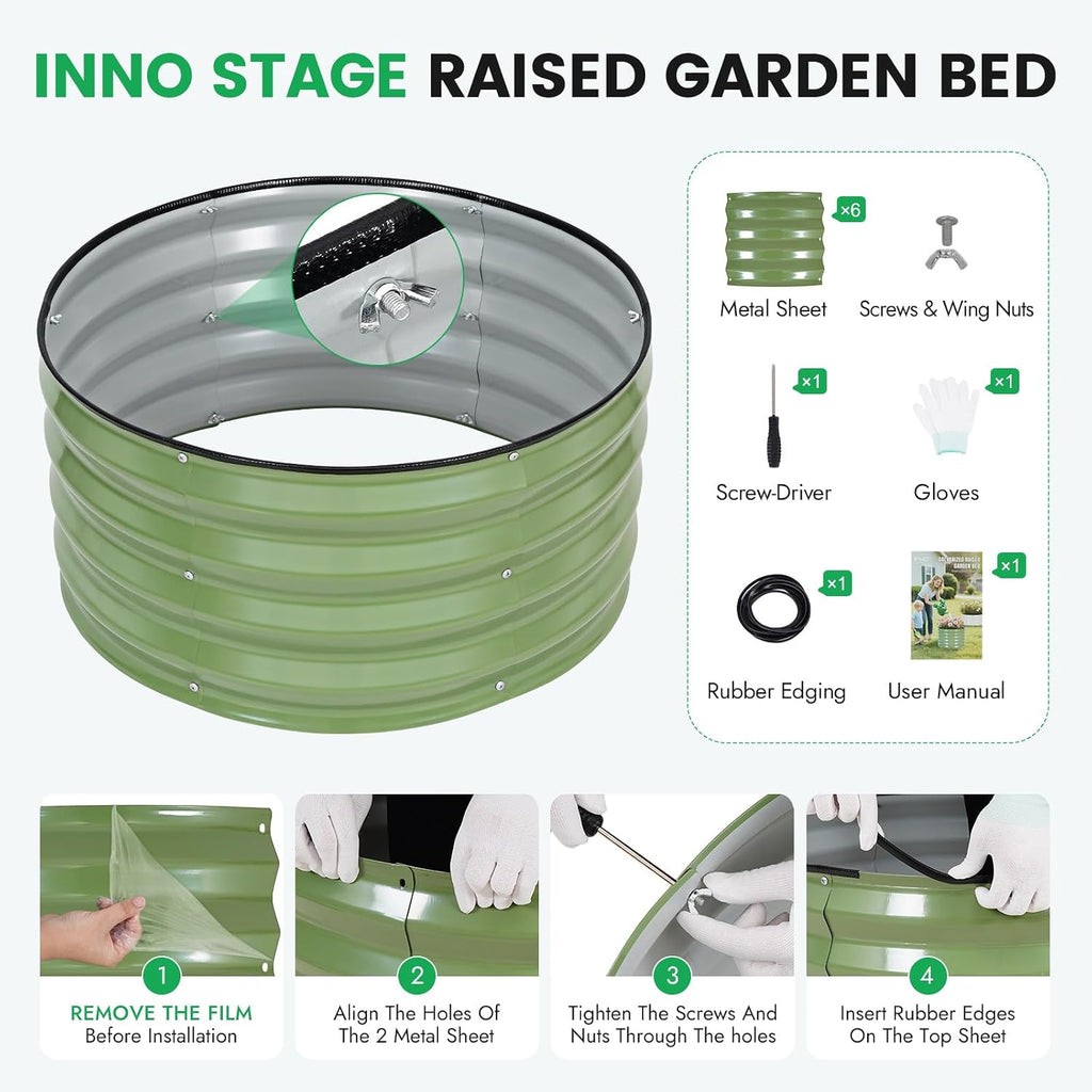 3 Pcs Round Galvanized Raised Garden Beds, 2x2x1ft Olive Green | Metal Planter Bed Outdoor, Raised Beds Kit for