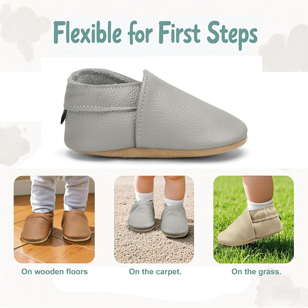 Genuine Leather Baby Booties Soft Sole Toddler Walking Shoes Flexible&Breathable Baby Slippers for First Walkers Boys