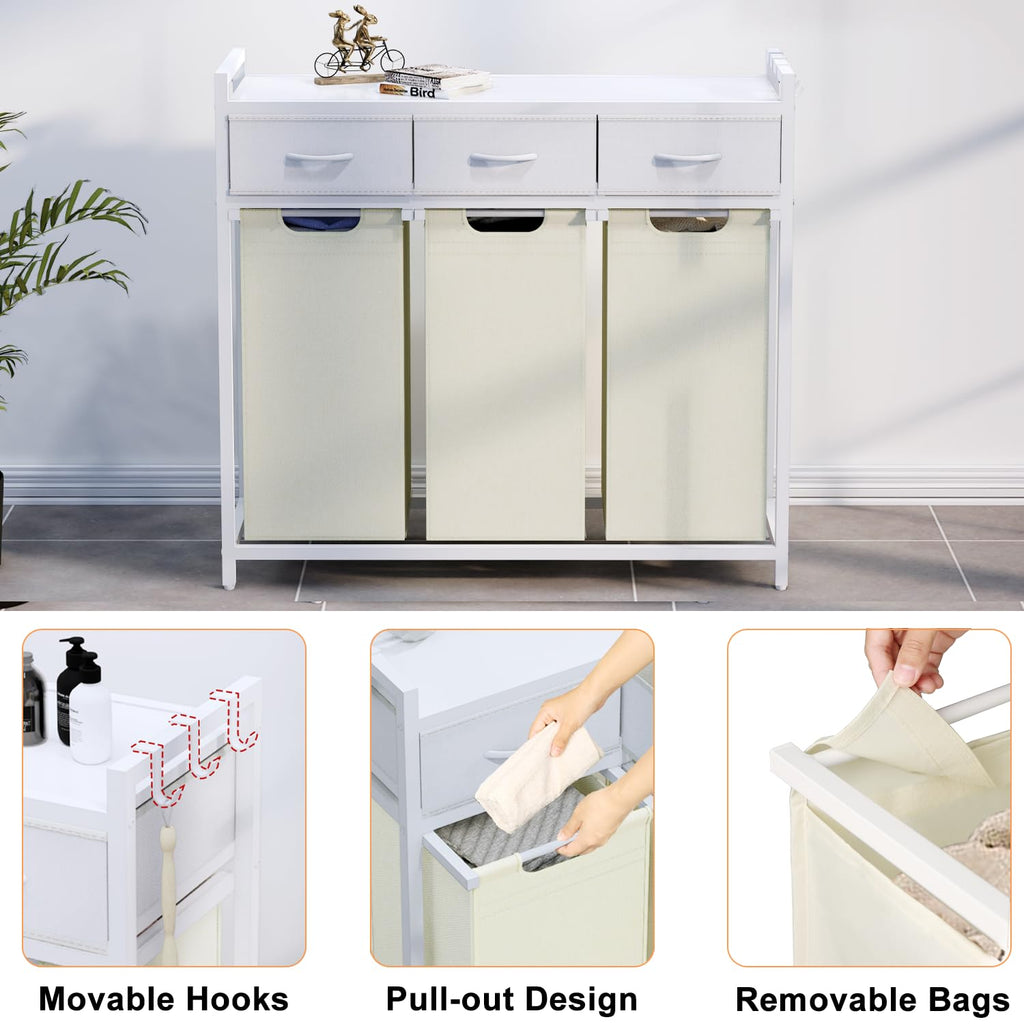 Laundry Hamper, Laundry Sorter 3 Section, Rolling Laundry Basket with Wheels, 3 Drawers, 3 × 14.5 Gal (55 L)