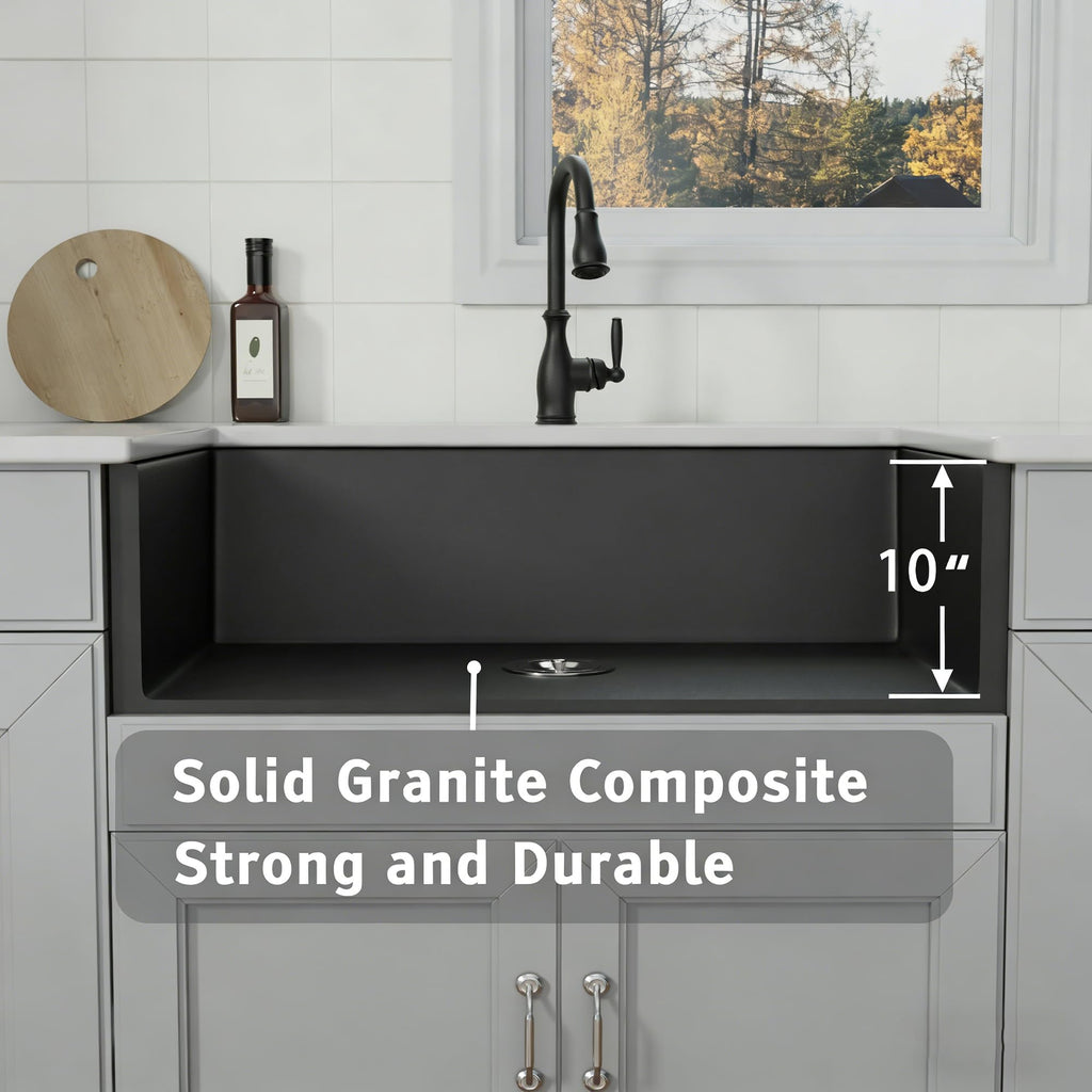 Black Farmhouse Sink, 32 Inch Granite Composite Sink