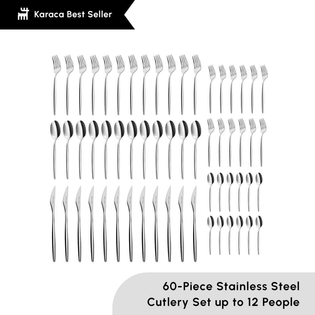 Lizbon - 18/10 Stainless Steel Silverware Set for 12, 60 Piece Heavy Duty Flatware Set, Dishwasher Safe Modern