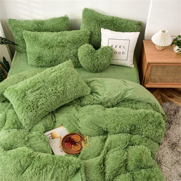 6 Piece Fluffy Faux Fur Comforter Cover Set Luxury Ultra Soft Shaggy Plush Duvet Cover Bedding Set with