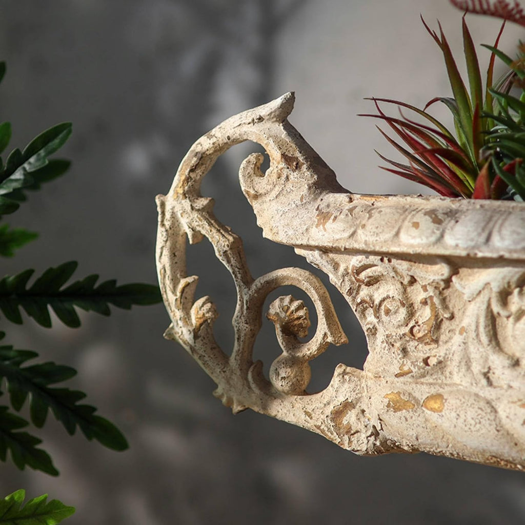 French Garden Urn Antique Stone Look Vintage Urn Planter Weather-Resistant Vintage Pedestal Planter , Outdoor