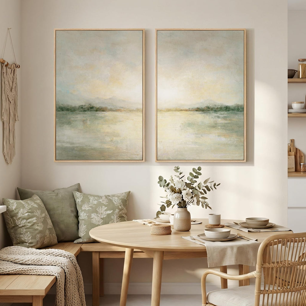 Framed Sage Green Abstract Landscape Wall Art, 24x36 Inch
