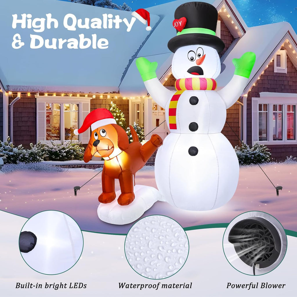 5.5 FT Inflatable Snowman with Puppy Dog, Christmas Outdoor Yard Decoration, Blow Up Shocked Snowman with Peeing
