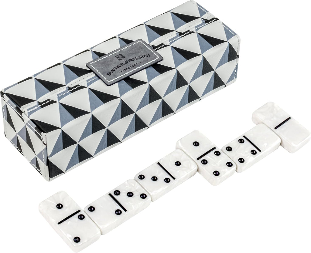 Dominos Set for Adults, Double 6 Domino Set, 28 Jumbo Marbleized White Tiles, Dominoes Set for Adults and Kids