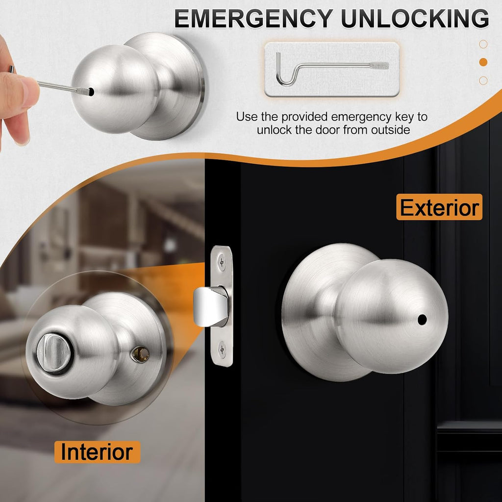 Brushed Nickel Door Knob Without Key Privacy Door Knob Bedroom/Bathroom Door Knobs Interior Keyless Door Knobs 6 Pack