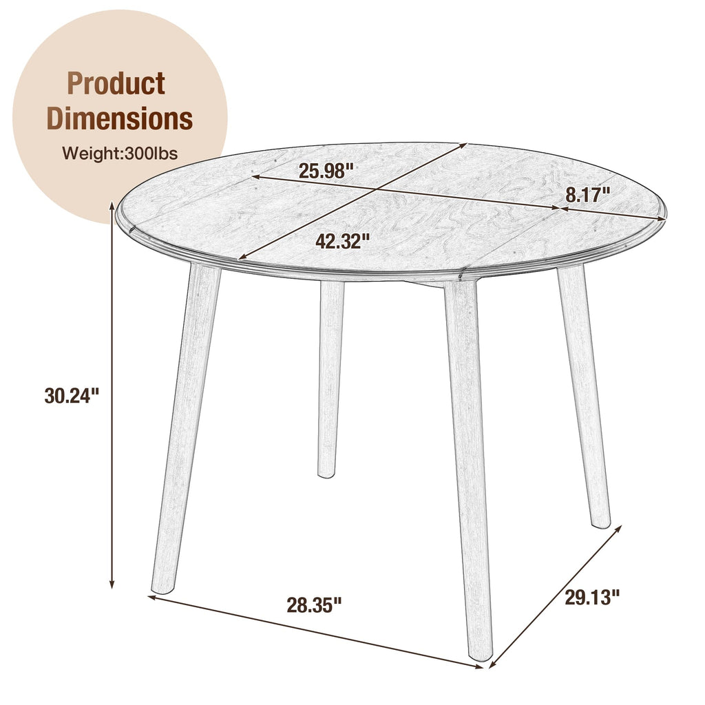Wooden Round 26"- 42" Extendable Dining Table with Drop Leaf, Cherry