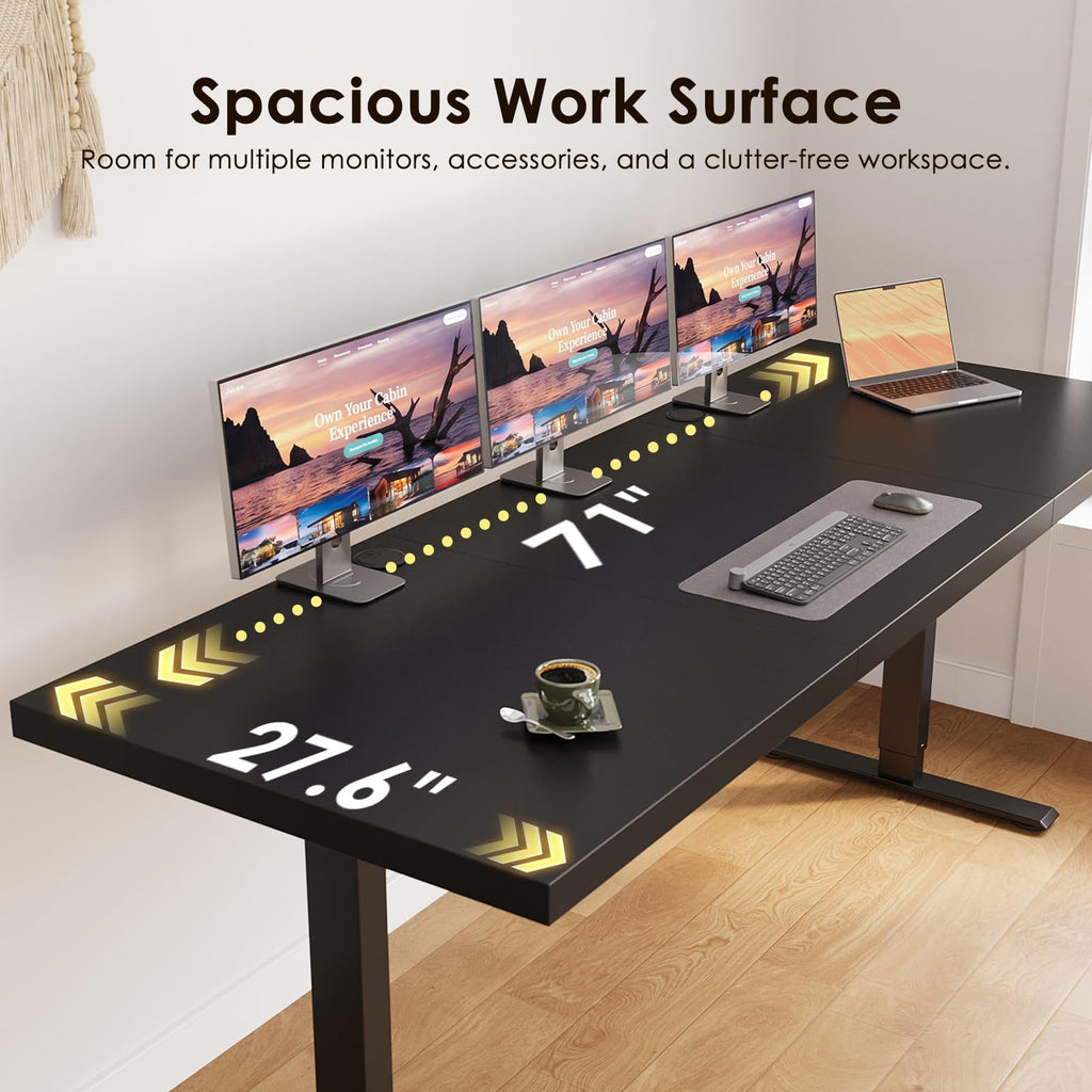 71 Inch Executive Electric Standing Desk Height Adjustable, Black