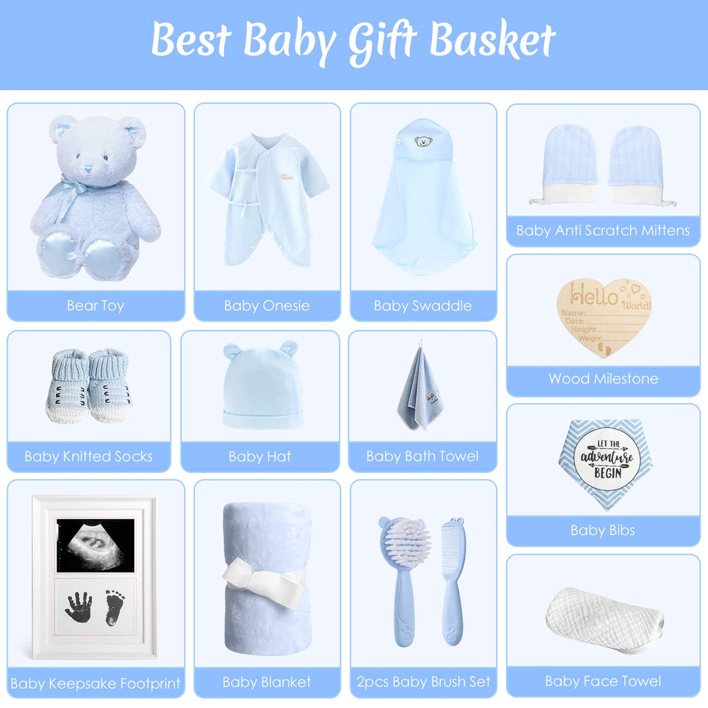 Baby Boy Gifts, Baby Shower Gifts - Newborn Bear Toys Rattle Blanket Infant Shoes Onesie Wooden Keepsake Babies
