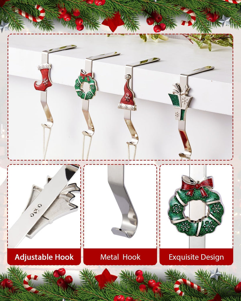Christmas Stocking Holders for Mantles Set of 4, Colorful Stocking Hangers for Fireplaces, 4 Pack Non-Slip Stocking