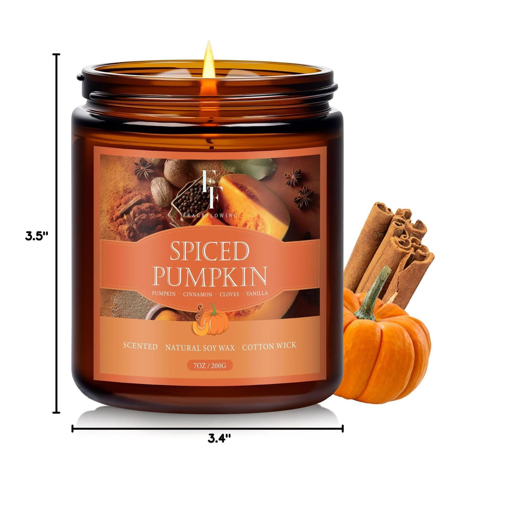 Fall Candle, Spiced Pumpkin Scented Candles, Natural Soy Autumn Candle Aromatherapy Candle, 7 oz Jar Candles Fall
