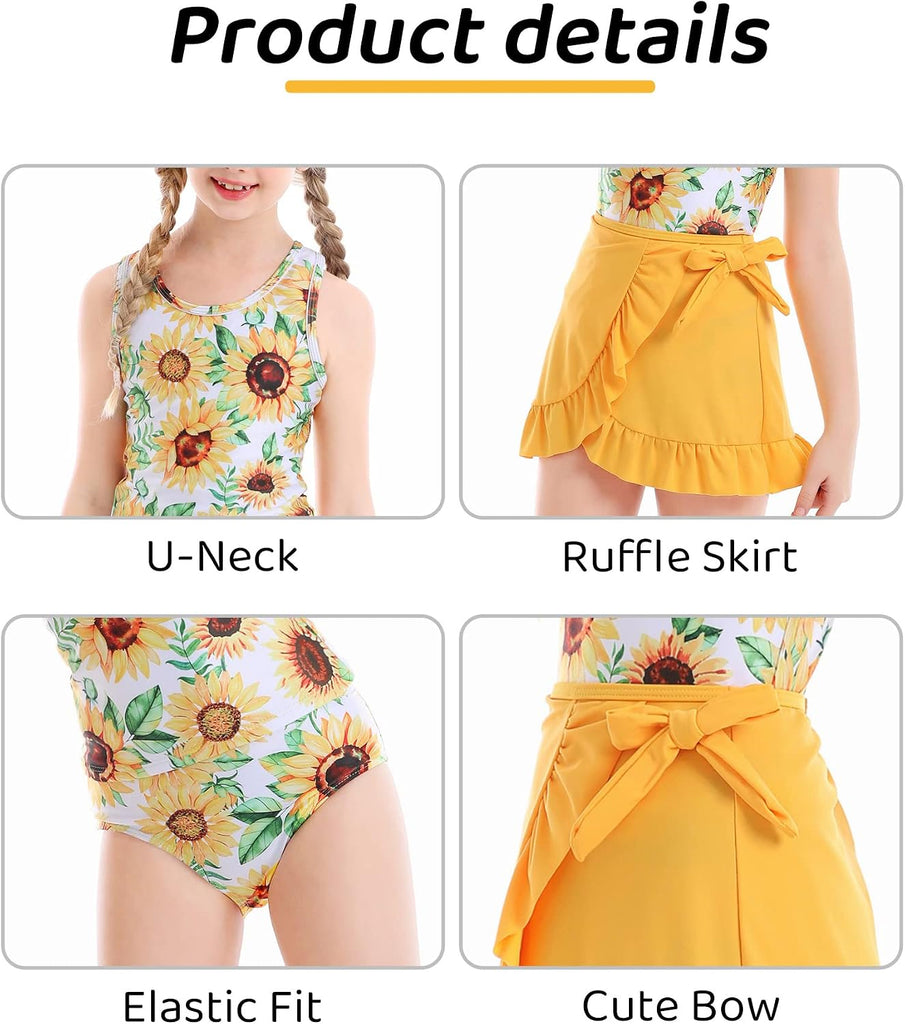 Girls Swimsuit 3pc Bathing Suit Tankini Set with Skirt