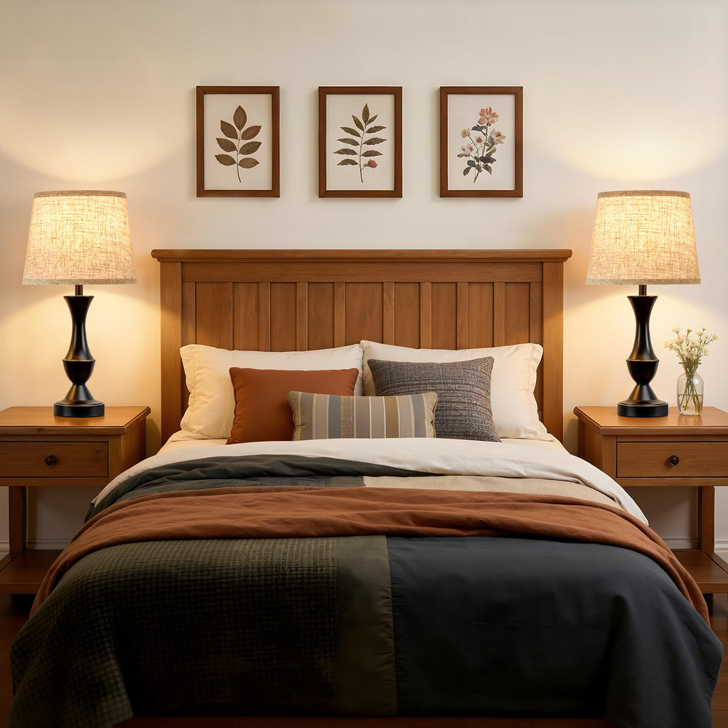 Table Lamp Set of 2, 19" Farmhouse Vintage Bedside Lamps