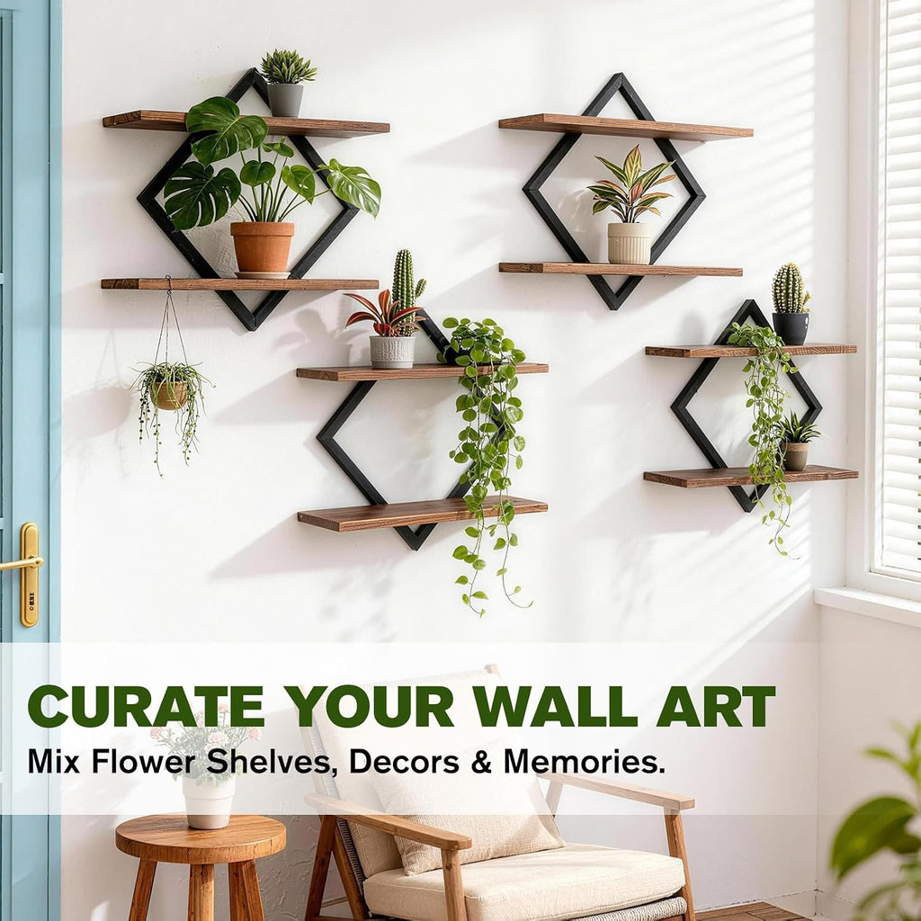 Set of 3 Floating Wall Shelves for Plants, Brown | Wall Planters for Indoor Plants, Wall Plant Holder, Plant Stand