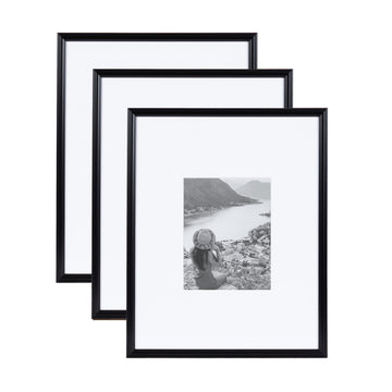 Adlynn Rectangle Picture Frame Set of 3; 16 x 20 matted to 8 x 10; Black; Modern Three-Piece Frame Set for Gallery