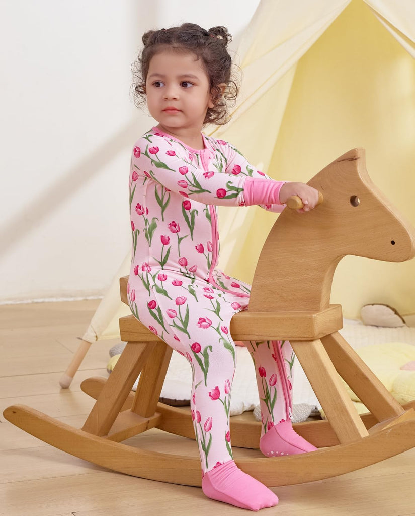 Viscose Derived from Bamboo Baby Footie Pajamas Convertible Sleeper for Baby Girl Zipper Onesie