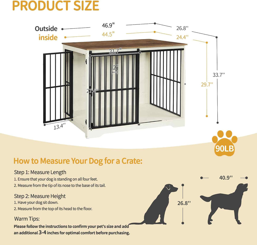 XXL Dog Crate Furniture Indoor Dog Kennel with Barn Door