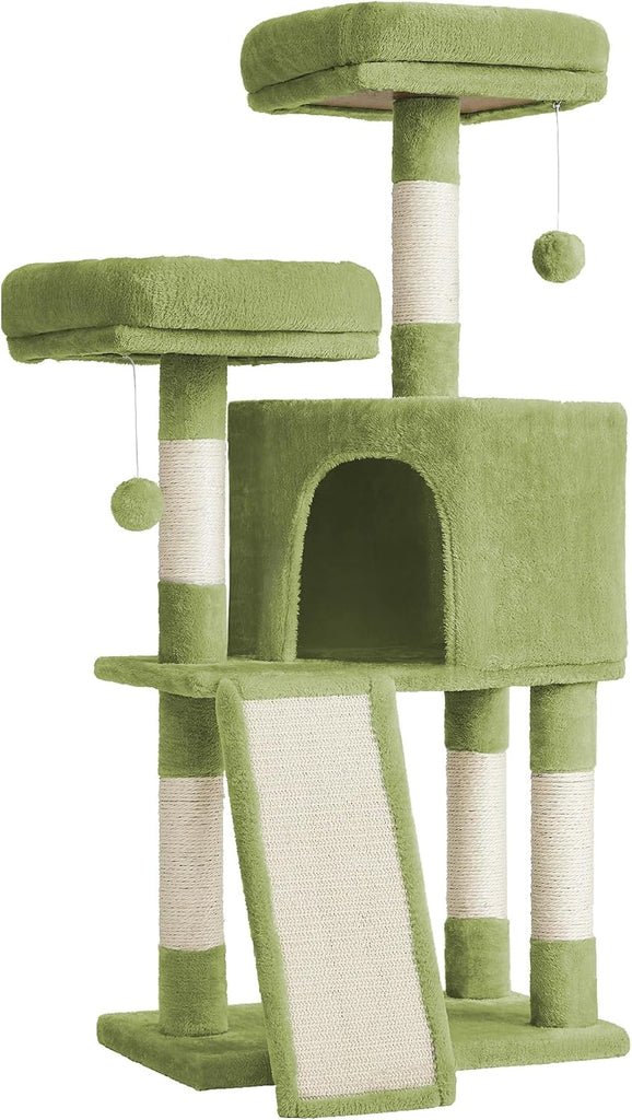 Cat Tree, 45.3-Inch Cute Cat Tower, Plush Climbing Condo, Green