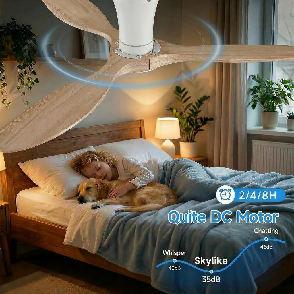 42" Flush Mount Wood Ceiling Fan with Lights, 3 Blade Low Profile Farmhouse Ceiling Fan with Remote Control