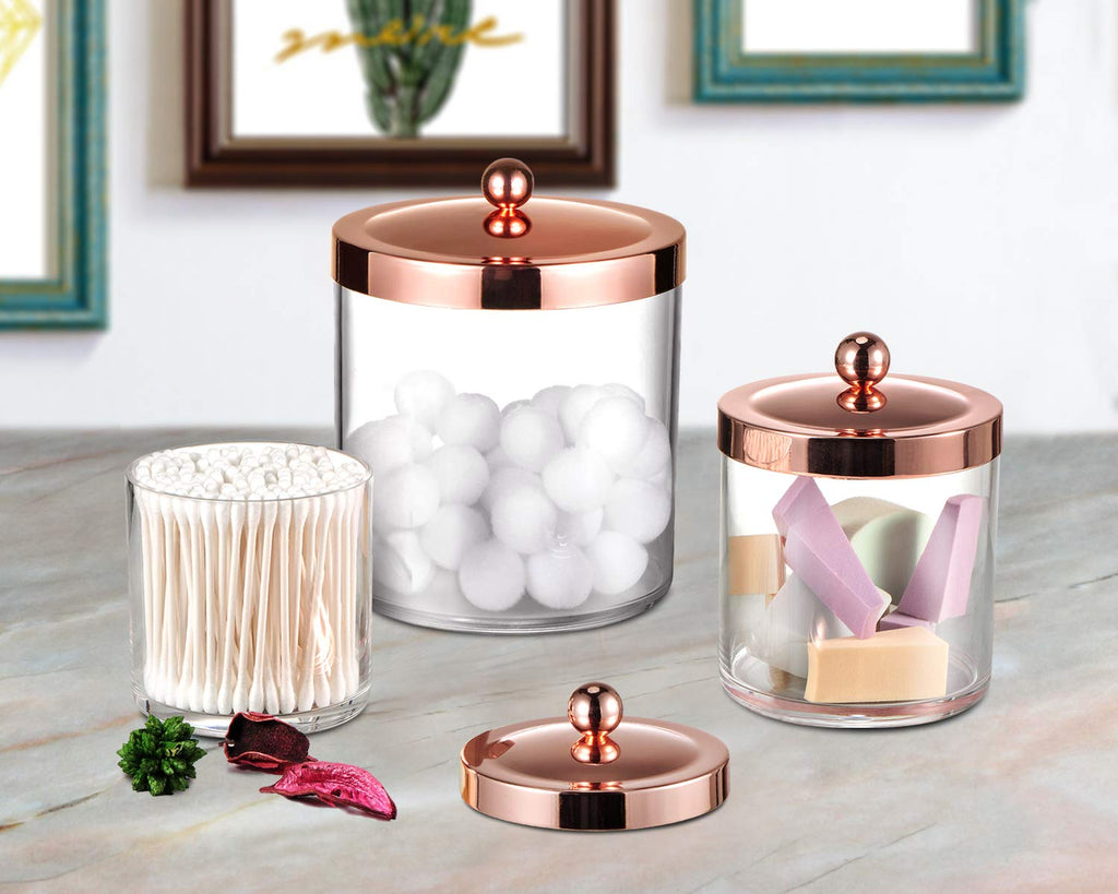 3 Pack Large Plastic Apothecary Jars with Rose Gold Metal Lids