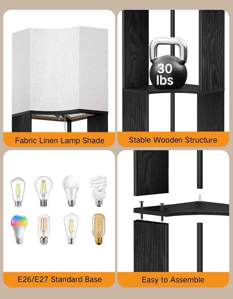 Floor Lamp with Shelves, Modern Tripod Standing Shelf Lamp with 3 Color Temperature Bulb