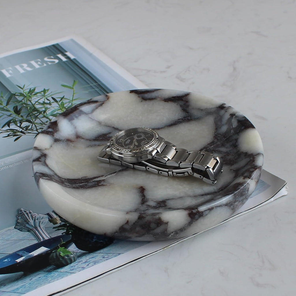Natural Travertine Marble Jewelry Dish 5.5", Trinket Dish for Ring Earring, Gift for Woman Daugther(Calacatta Viola)
