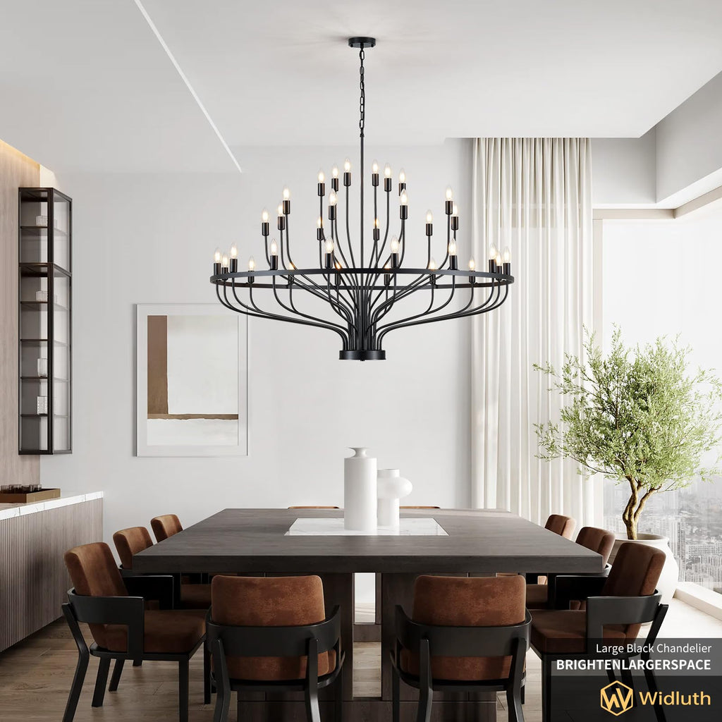 51.2" 32-Light Black Chandelier, Modern Farmhouse Candle Chandelier