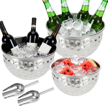 Ice Bucket 4.6/6/7.5L Stainless Steel Beverage Tub with 2 Scoop Leak-Proof Wine Bucket Large Metal Ice Buckets - Set of 3