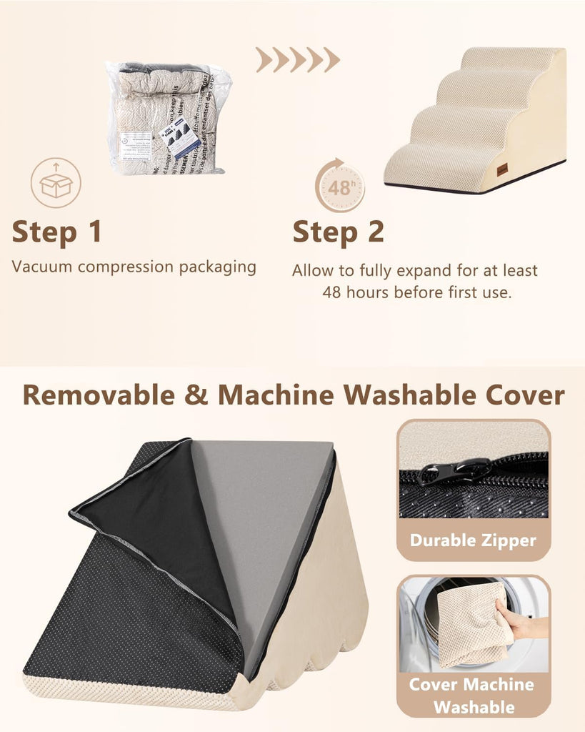 Dog Steps for Bed or Couch, 4 Step Pet Stairs for Small Dogs & Cat