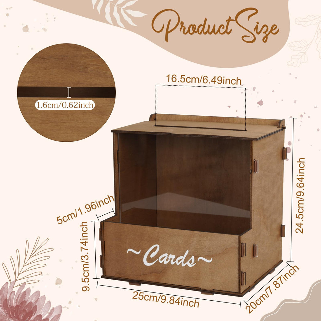 Brown Wooden Wedding Card Box with Flower Trough & Acrylic Board