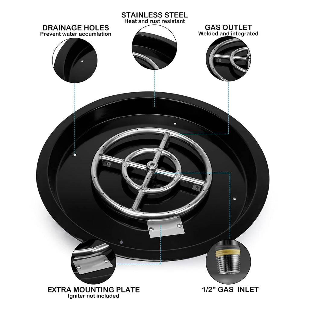 19-Inch Round Fire Pit Burner Pan Drop-in Gas Firepit Insert
