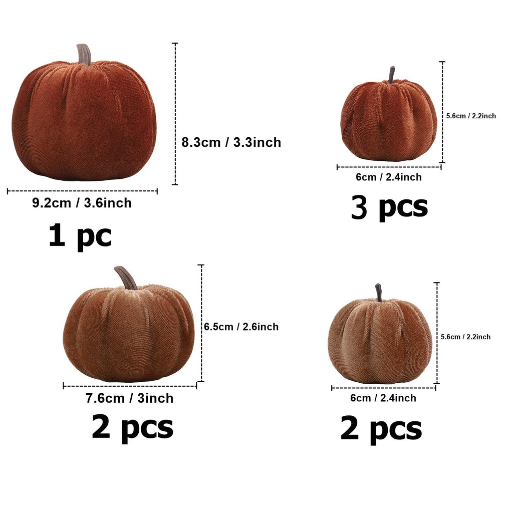 8pcs Artificial Velvet Brown & Champagne Fabric Pumpkins Decor