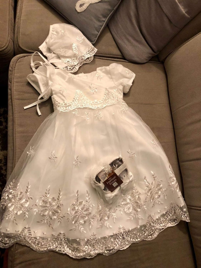 Baby-Girls Satin Christening Baptism Floral Embroidered Dress Gown Outfit
