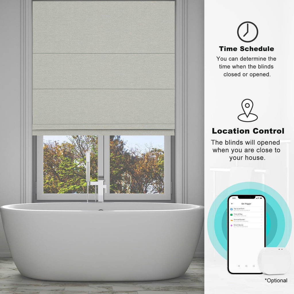 Smart Motorized Roman Shades Blackout Blinds Remote Control Automatic for Indoor Windows Door Custom Black Out Room
