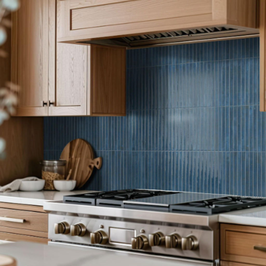 Blue Ribbed Ceramic Wall Tile (1 Piece)